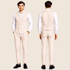 Cream double-breasted vest front and back detail