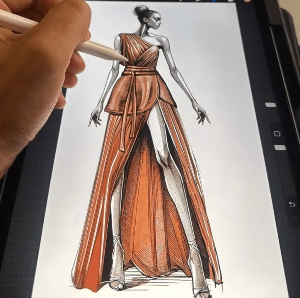 Fashion design sketch on tablet